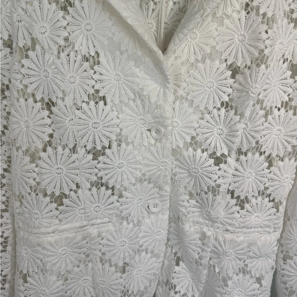 berek White Daisy Lace Blazer Floral Textured Button Front Large - Picture 3 of 13